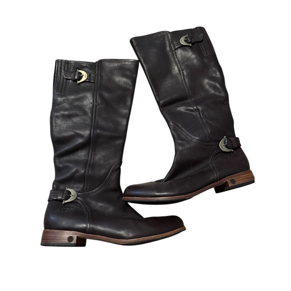 UGG Amberlee Leather Heeled Boot Dark Brown – Women’s Size 8